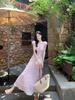 French beautiful V-neck floral dress women's summer new holiday style temperament waist long dress tea break dress