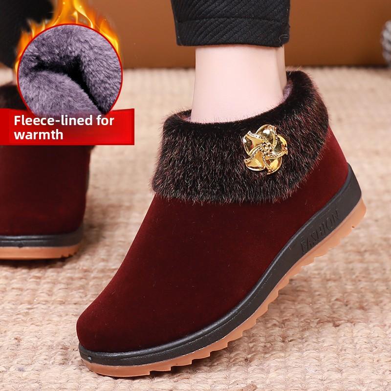 

Утепленные Пушистые Нескользящие Зимние Хлопковые Туфли Женские Традиционные Пекинские Тканевые Туфли Удобные На Низком Каблуке Плоские 38EU/CN39 красный