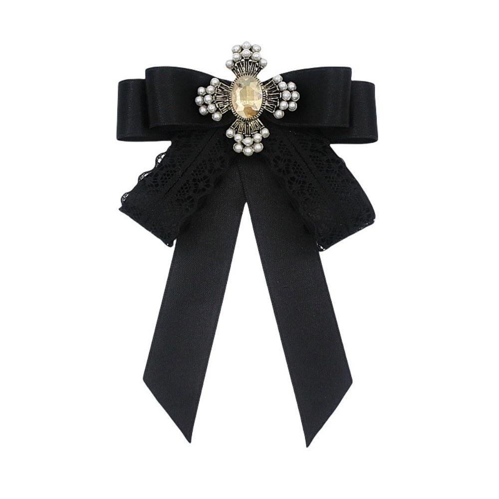 Rhinestone Crystal Ribbon Bow Brooch Polyester Shirt Collar Pin Neckline Decoration Brooches  Women