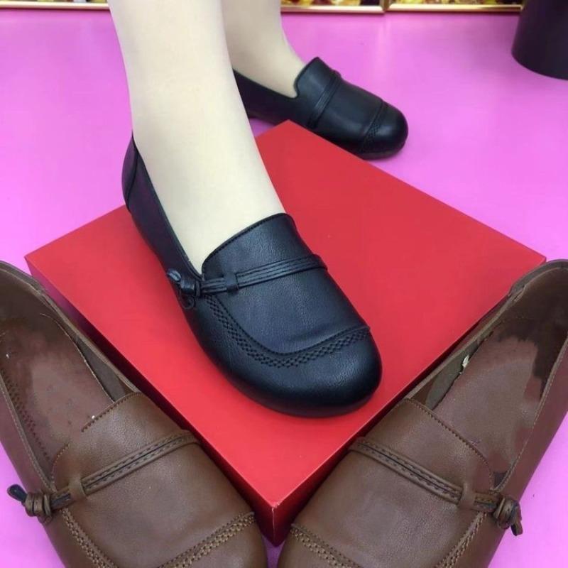 Leather Single Shoes Women's New Autumn Soft Leather Soft-soled Medium and Old Shoes Comfortable Flat-soled Non-slip Wide-footed Leather Shoes