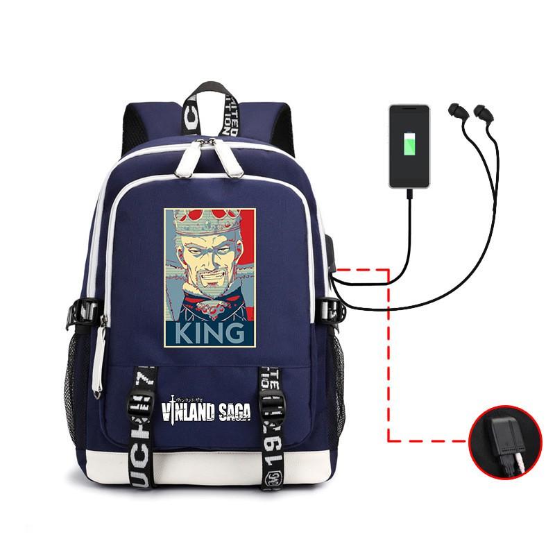 Vinland Saga Anime Rucksack für Studenten und Berufstätige - Zweilagige Oxford-Stofftasche mit USB-Anschluss, atmungsaktive gepolsterte Träger