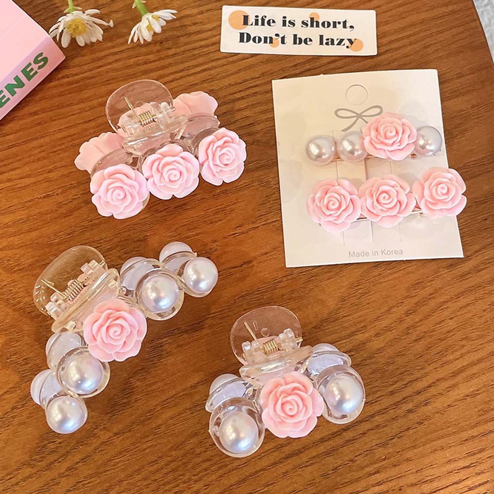 

Catch Clip Pearl Vintage Hair Claw Female Shark Clip Korean Style Hair Clip Camellia Hairpin