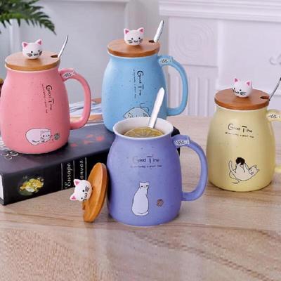 Cute Cat Ceramic Lid Mug Cup Pretty Home Cafe Coffee