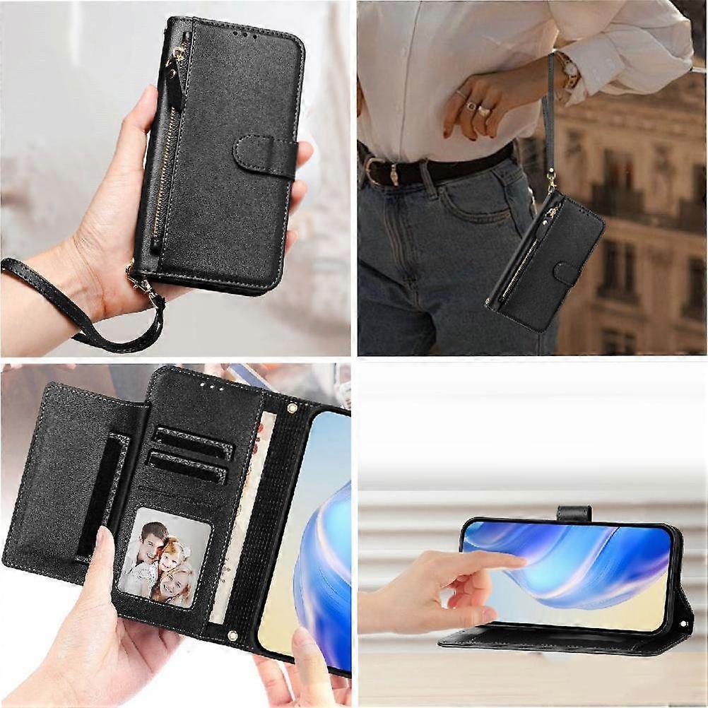 Wallet Phone Case for iPhone 7 Plus with Zipper Card Holder, Detachable Strap, Kickstand, Magnetic Closure