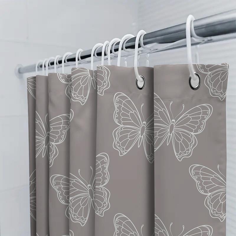 Butterfly Printed Shower Curtain Bathroom Decor Waterproof Fabric Home Decoration White 173X240Cm (Black Frame)