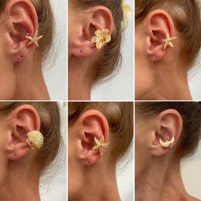 Ingemark 1pz Semplice Orecchino a Clip a Forma di Stella Marina Fiore per Orecchio da Donna Non Perforante Falso Cartilagine Luna Capesante Gioielli Regalo