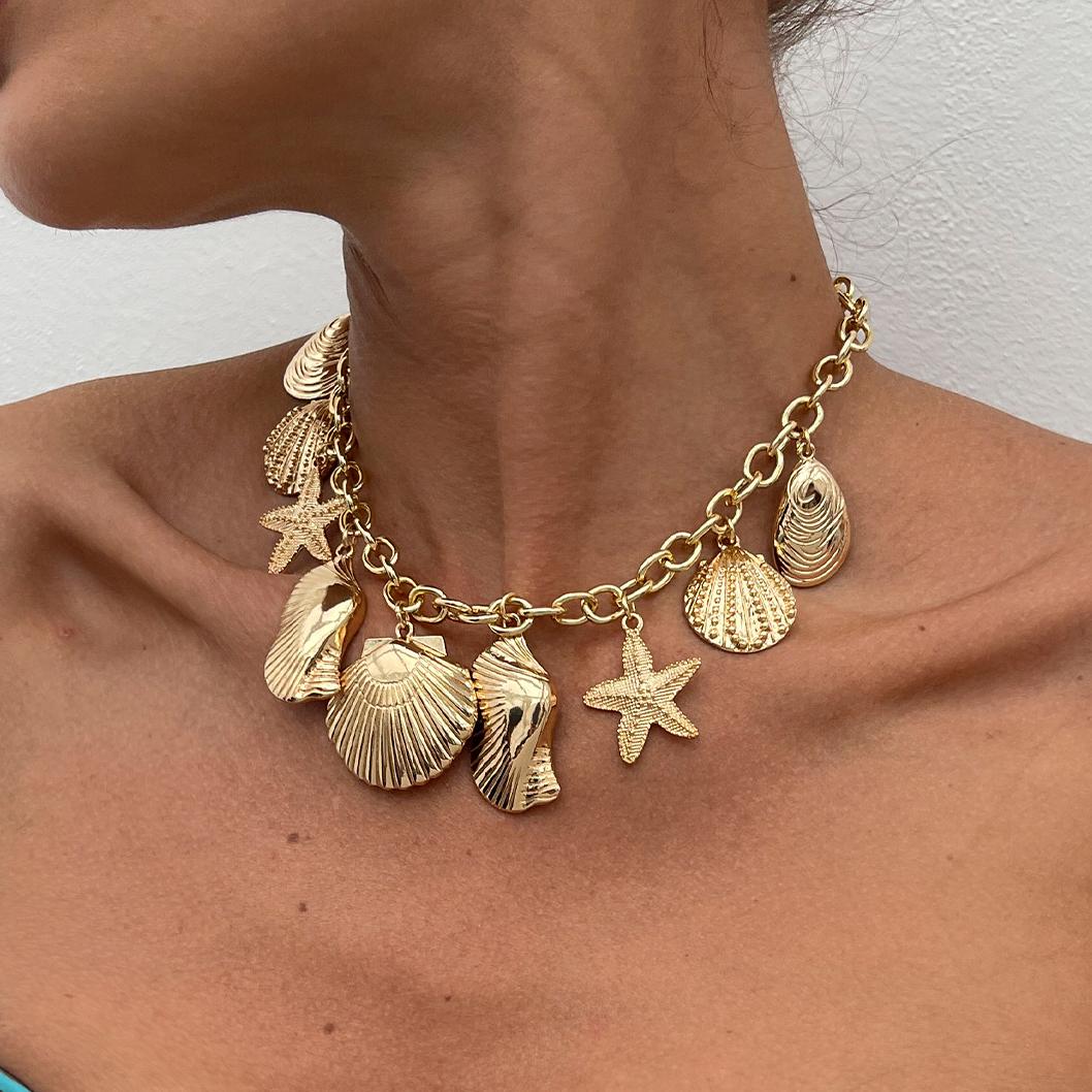 

Ingemark Creative Metal Starfish Scallop Pendant Choker Necklace for Women 2026 New Fashion Metal Chain Summer Beach Jewelry New