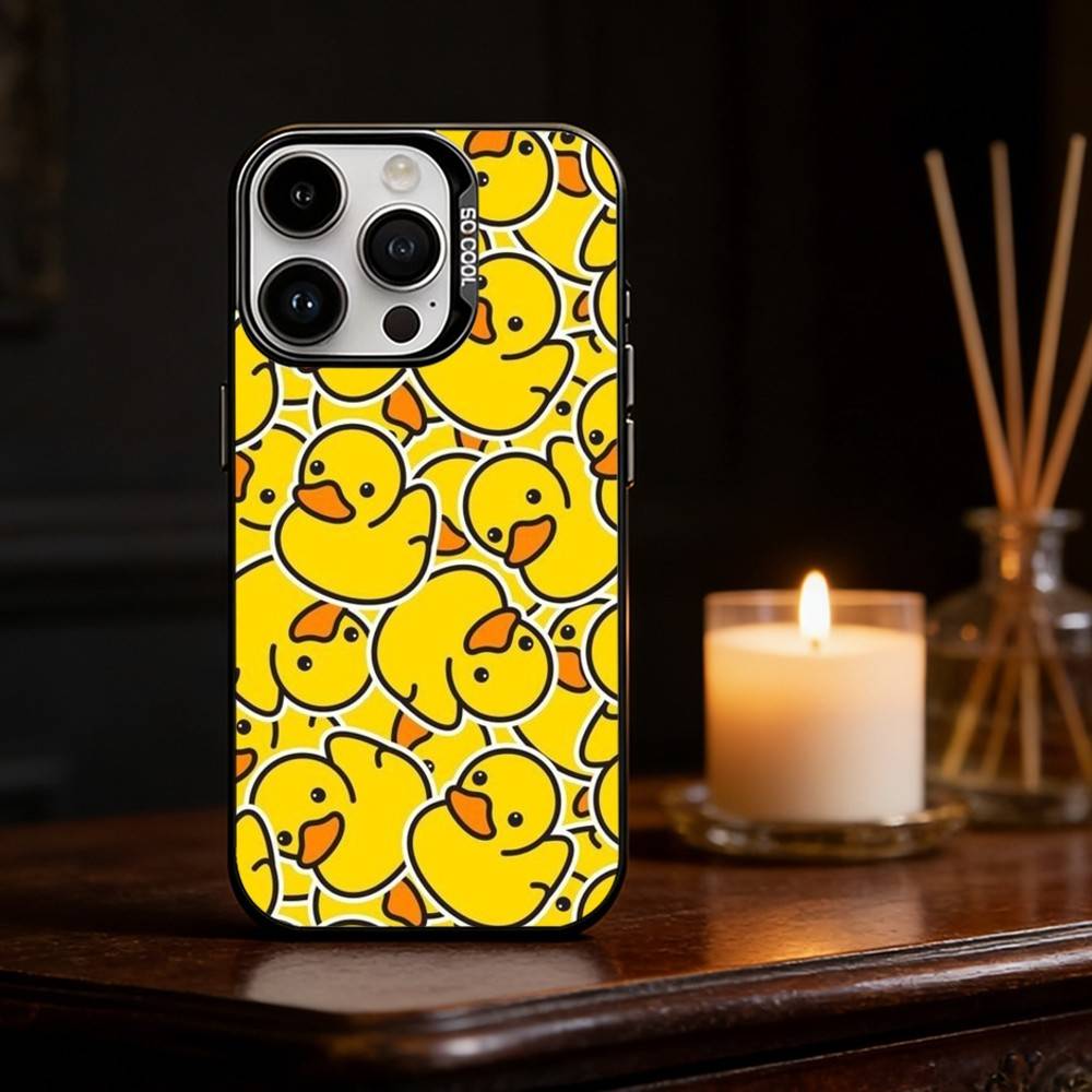 Yellow Duck Cute Phone Case For iPhone 17,16,15,14,13,12,11,Pro Max,Plus Candy Silver Cover