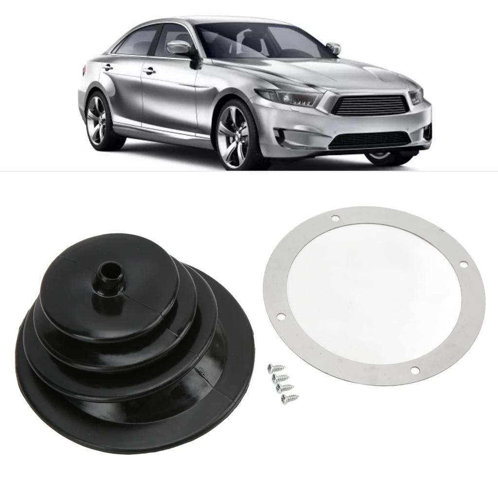 J-ouuo Gear Shift Handbrake Lever Boot Plate Kit Dustproof Black Rubber Round 5.250"/13.3cm Universal