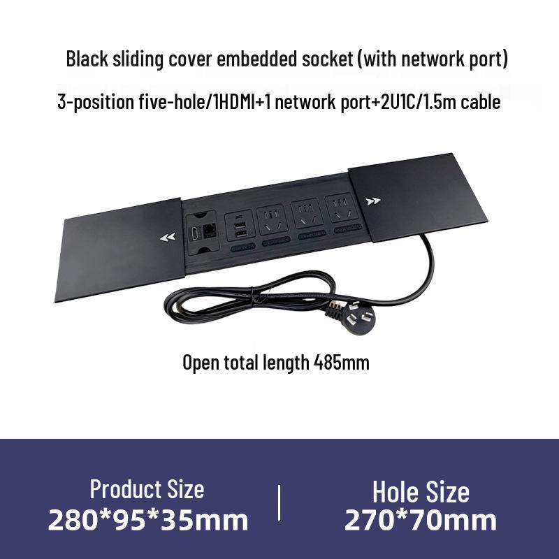 Office Desktop Sliding Cover USB Network Socket Power Strip