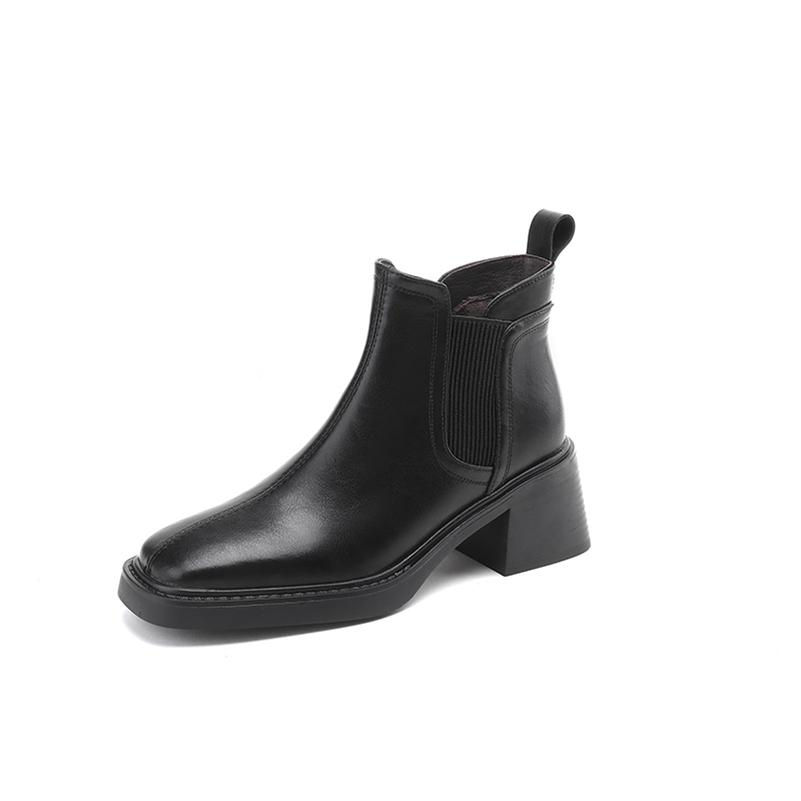 

Meotina/женские ботильоны из натуральной кожи, короткие ботинки «Челси» на высоком каблуке с квадратным носком, женская модная обувь, осень-зима, коричневый цвет 34 чёрный