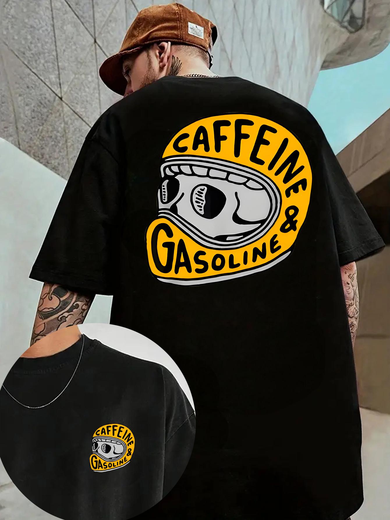 Men s CAFFEINE & GASOLINE Graphic T-Shirt - Summer Casual Streetwear Tee with Fuel Print XS