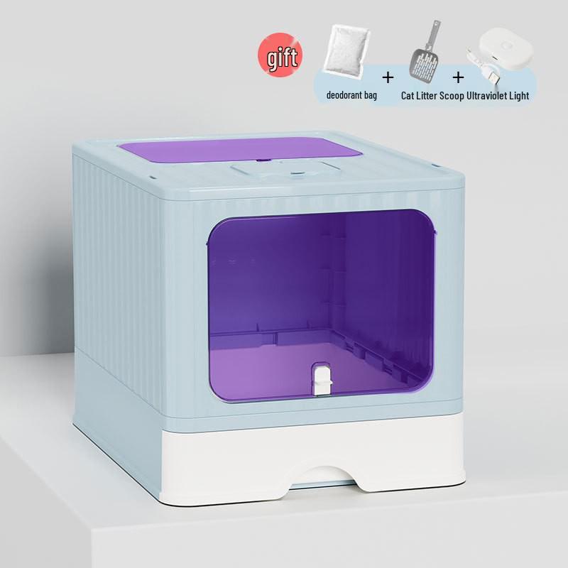 Extra velký skládací uzavřený kočičí záchod s deodorizérem a zásuvkou proti rozstřiku