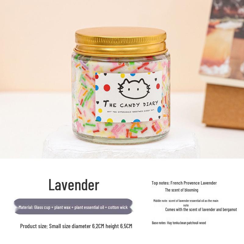 Cartoon-Style Aromatherapy Candle in Gold-Lid Jar лавандовый