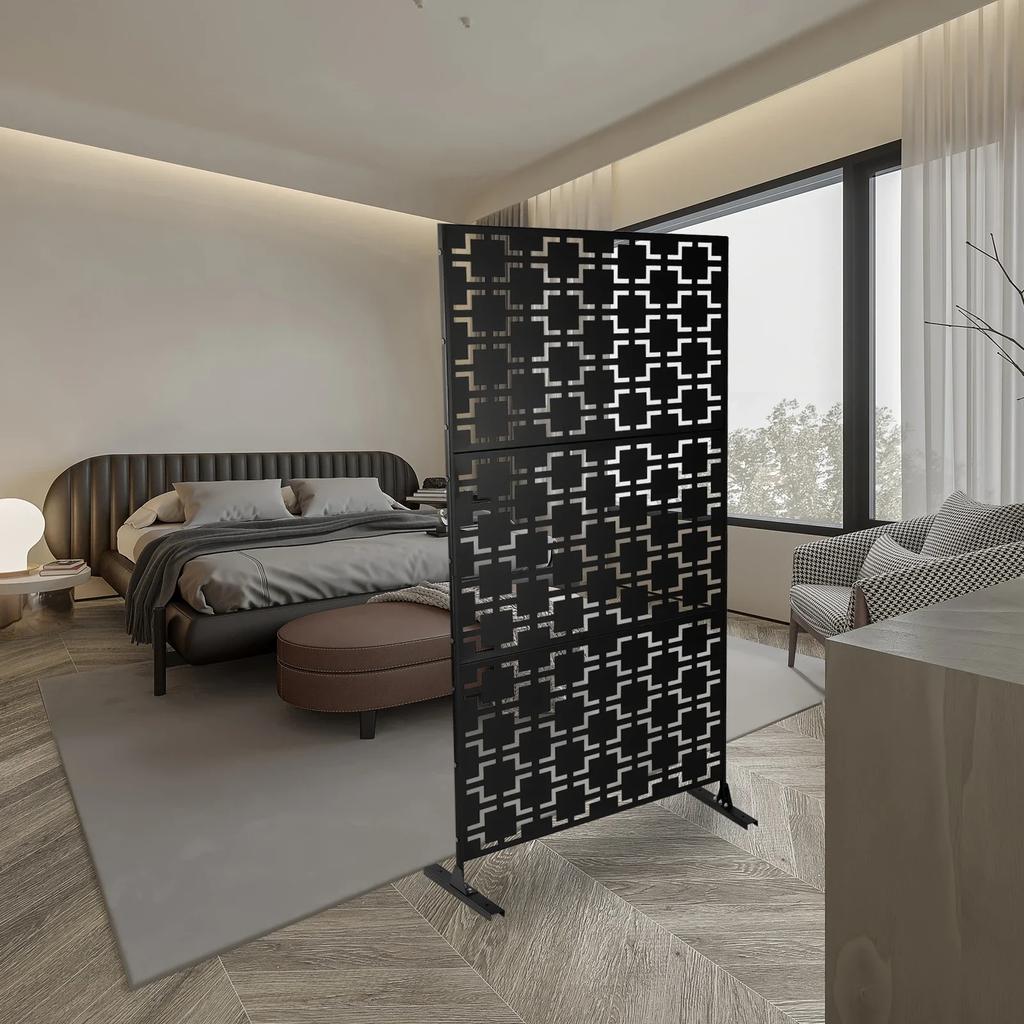 3 Panel Privacy Screen Divider with H-Base 90cm Wide, Steel Partition for Hotel Restaurant Room Divider