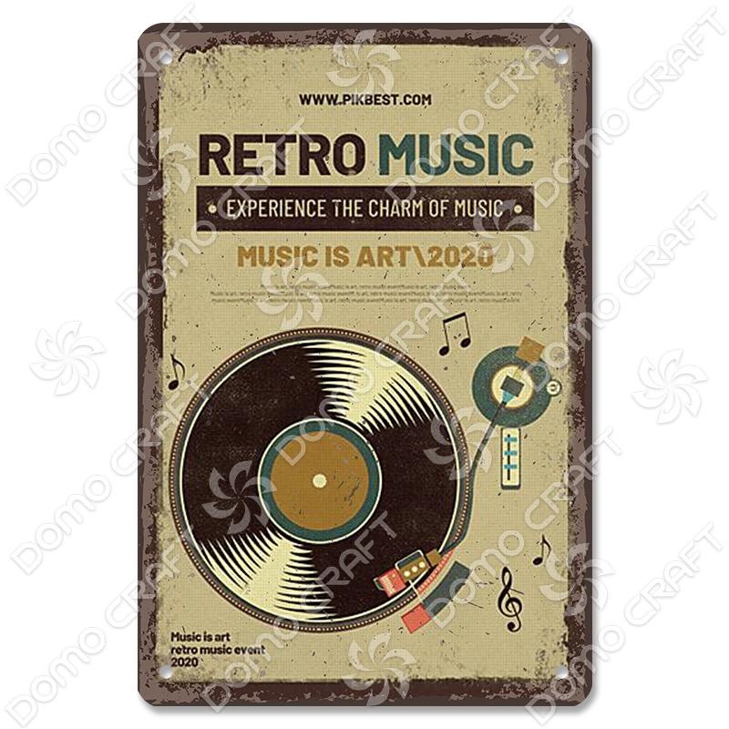 Retro Plakat Muzyczny Metalowe Tabliczki Blaszane Płyta Winylowa Fonograf Metalowa Plakietka Dekoracja Ścienna Vintage do Kawiarni Baru Pubu Salonu Domu
