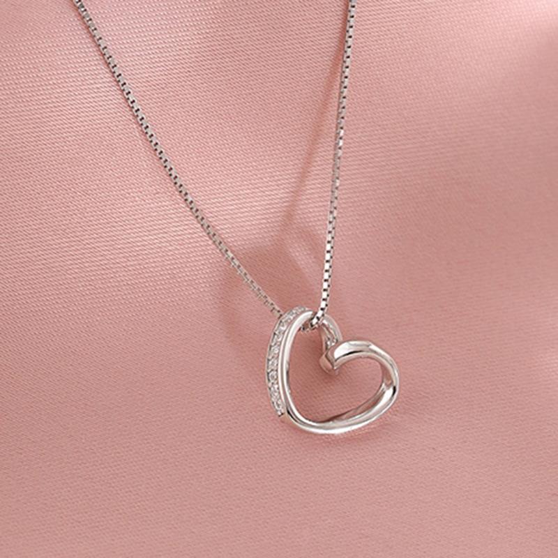New 925 Sterling Silver Zircon Heart Necklace Simple Geometric Pendant CHoker Birthday Gift for Women Exquisite Jewelry