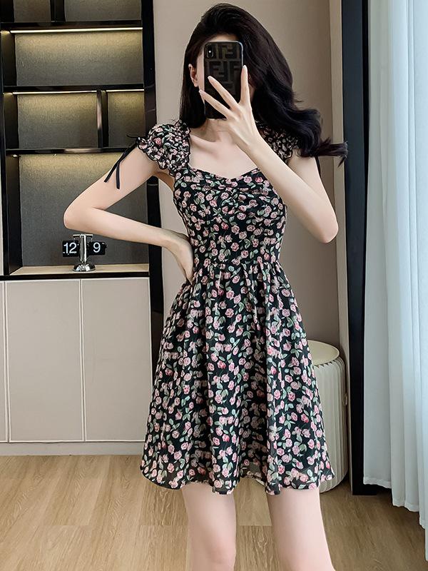 

Summer Floral Chiffon Dress - Slimming Waist, Short and Stylish XL
