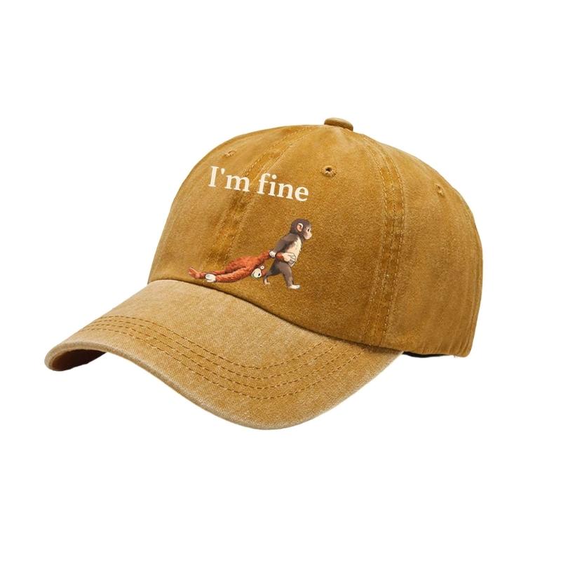 Punch Monkey Print Baseball Cap For Men And Women Unisex Adjustable Wash Cotton Sun Hat With Cartoon Pattern Daily Wear