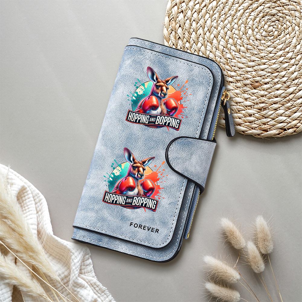 Boxing Kangaroo Print Leather Long Wallet Fashion Card Holder Casual Purse
