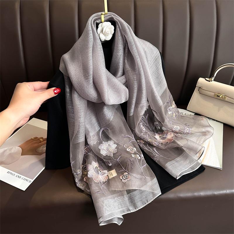 Silk Handmade Embroidered Scarf: New Mulberry Silk Autumn/Winter Shawl, Elegant & Versatile.