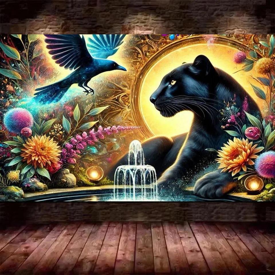 

Сделай сам Фэнтези Цветы, Пейзаж Замка Черного Леопарда, Алмазная Живопись Полная Выкладка Квадратными и Круглыми Алмазами Искусство Вышивки 5D Крестиком Full Round 20x40CM