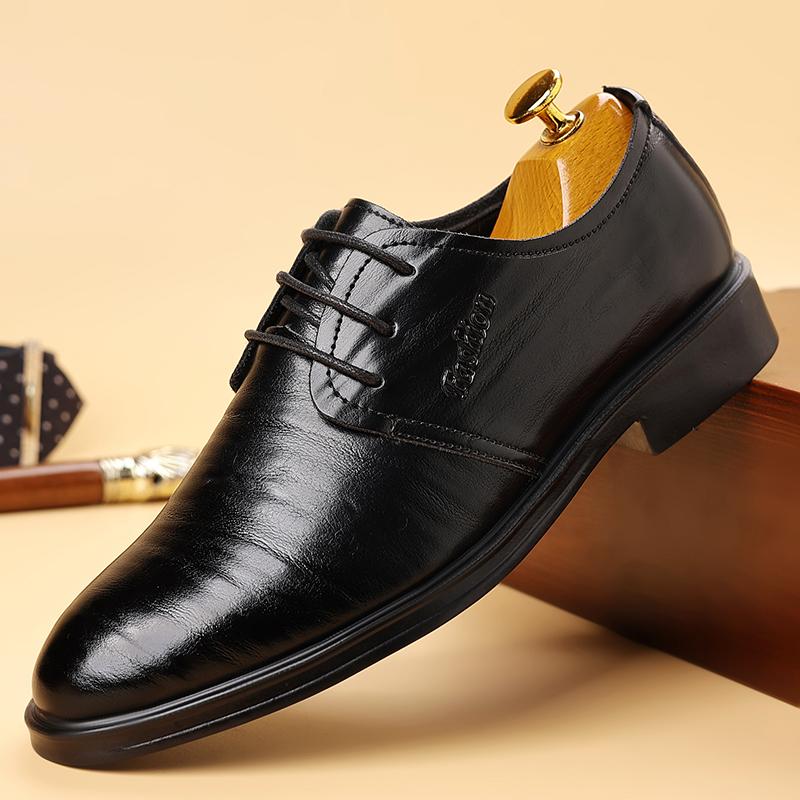 Spring 2024 New Men's Low Top Business Professional Leather Shoes Pointed Toe British Style Casual Elegant Rubber Sole