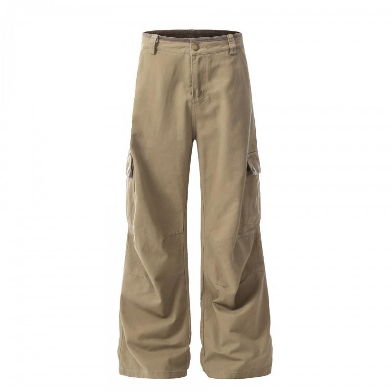 OREETA Vintage Washed Cotton Cargo Pants Men Women Straight Fit Casual Workwear Trousers