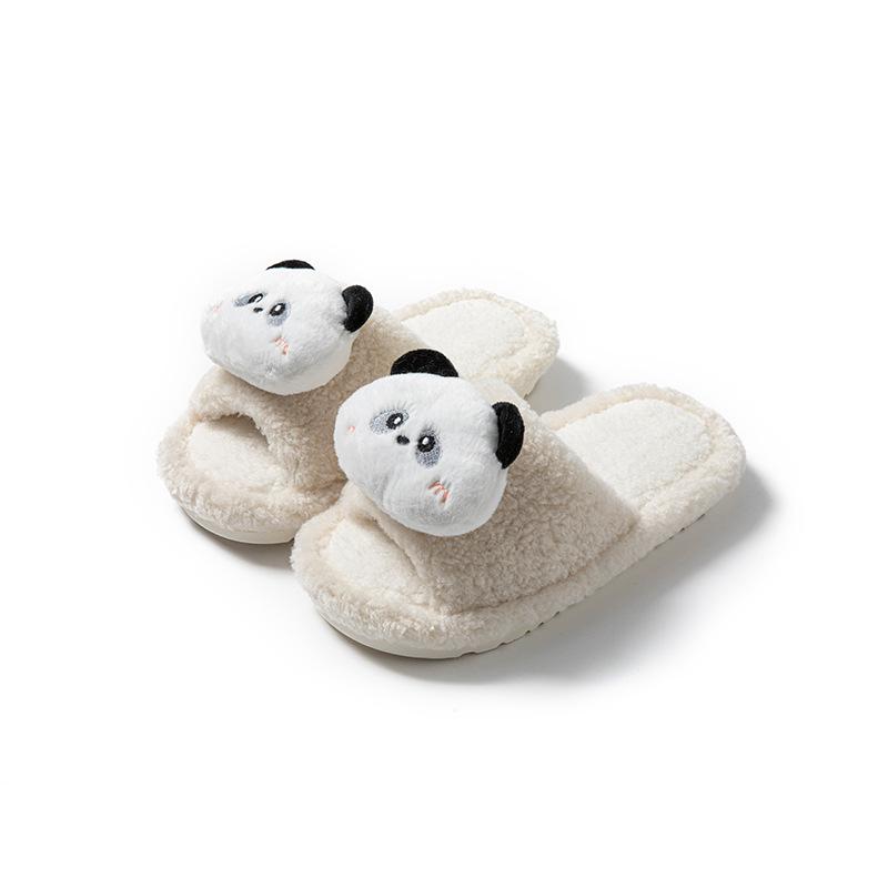 Cartoon open cotton slippers ins home contrasting colors less cute plush slippers