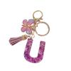 Purple Iridescent Resin Letter Keychain with Butterfly Tassel