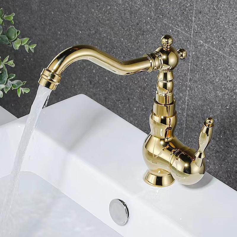 Gold/Chrome Brass Bathroom Faucet Deck Mounted Single Handle Hot Cold Mixer Sink Tap Crane for Bathroom