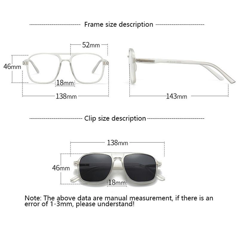 Transparent Frame Magnetic Clip 6 In 1 Sunglasses For Men Women Square Eyeglass Unisex