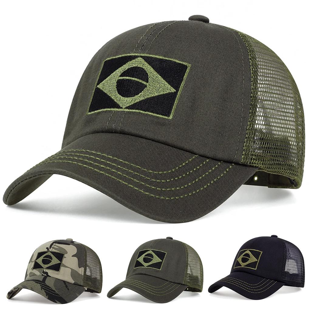 Cappelli a Rete da Baseball Unisex con Ricamo Bandiera Brasiliana Primavera ed Estate Outdoor Regolabili Cappelli Casual Cappello Parasole Cappellino Sportivo