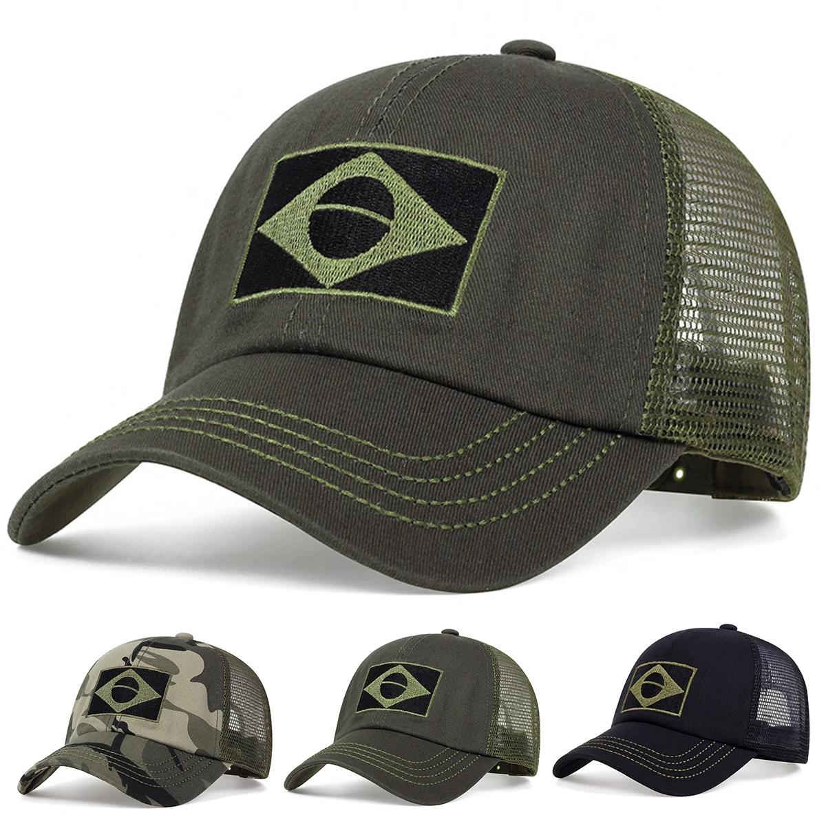 Freedom Outdoors Women's Army Green Unisex Brazilian Flag Embroidery Baseball Net Caps Spring And Summer Outdoor Adjustable Casual Hats Sunscreen Hat Sports Cap