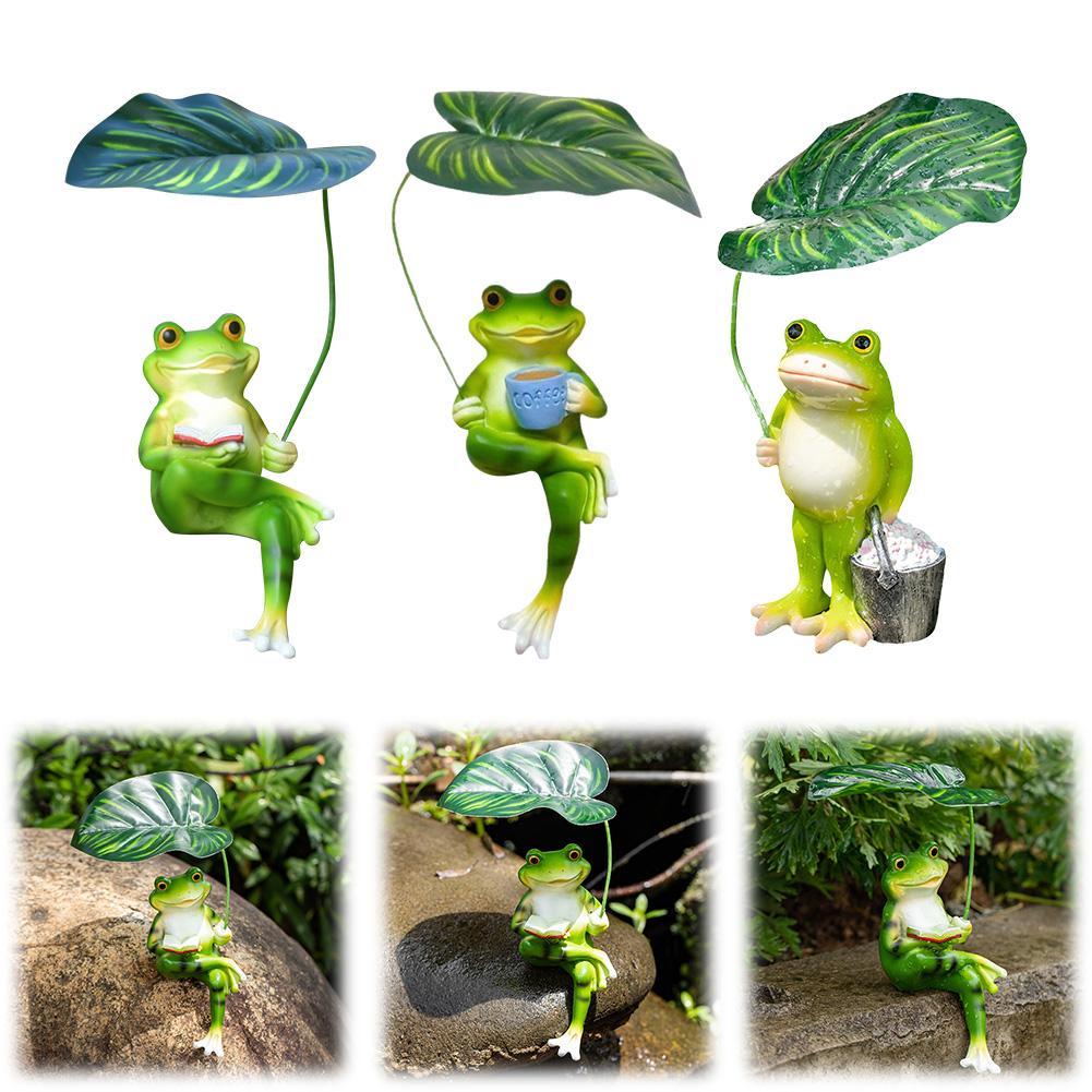 Frog Garden Statue Resin Funny Frog Figurines Animal Sculpture for Garden Yard Patio Fairy Garden Accessories