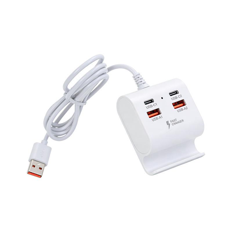 Laptop 4-Port Multi-Adapter: 2 USB, 2 USB-C, Phone Holder Docking Station