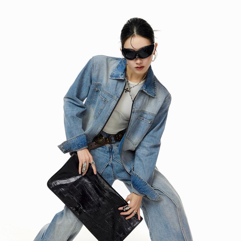 Женская американская ретро джинсовая куртка с заклепками L