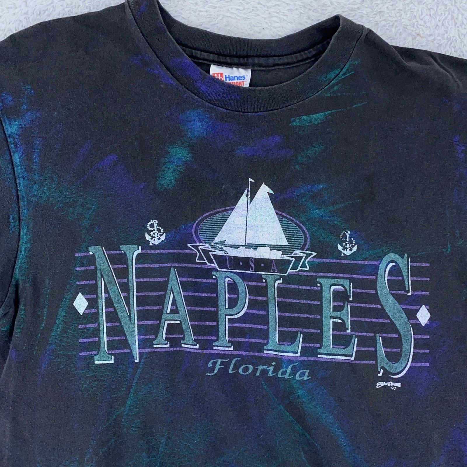 

Винтажная рубашка Naples Florida Мужская Средняя Черная Парусник 90-е Hanes Тай-дай США 3XL