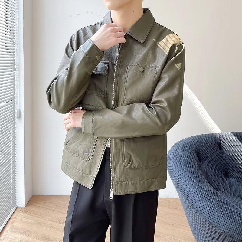 

Чоловіча стильна мотоциклетна шкіряна куртка 2023: Модний корейський стиль на весну та осінь M