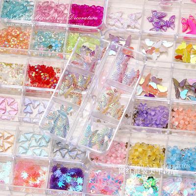 1 Scatola Ornamento Manicure Scintillante Multiuso Quantità Abbondante Elegante 6 Griglie Paillettes Farfalla Strass Accessori per Unghie