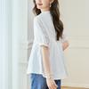 Asymmetric Pleated Short-sleeved Shirt for Summer New Design Niche Loose Round Neck Top
