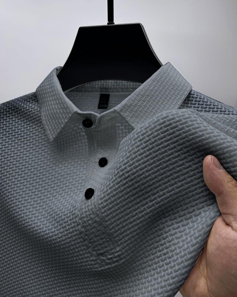 New High-end Fabric Fashion Casual Mesh Ice Silk Short Sleeve Lapel T-shirt Men's Summer Solid Color Comfortable Knit Polo Shirt