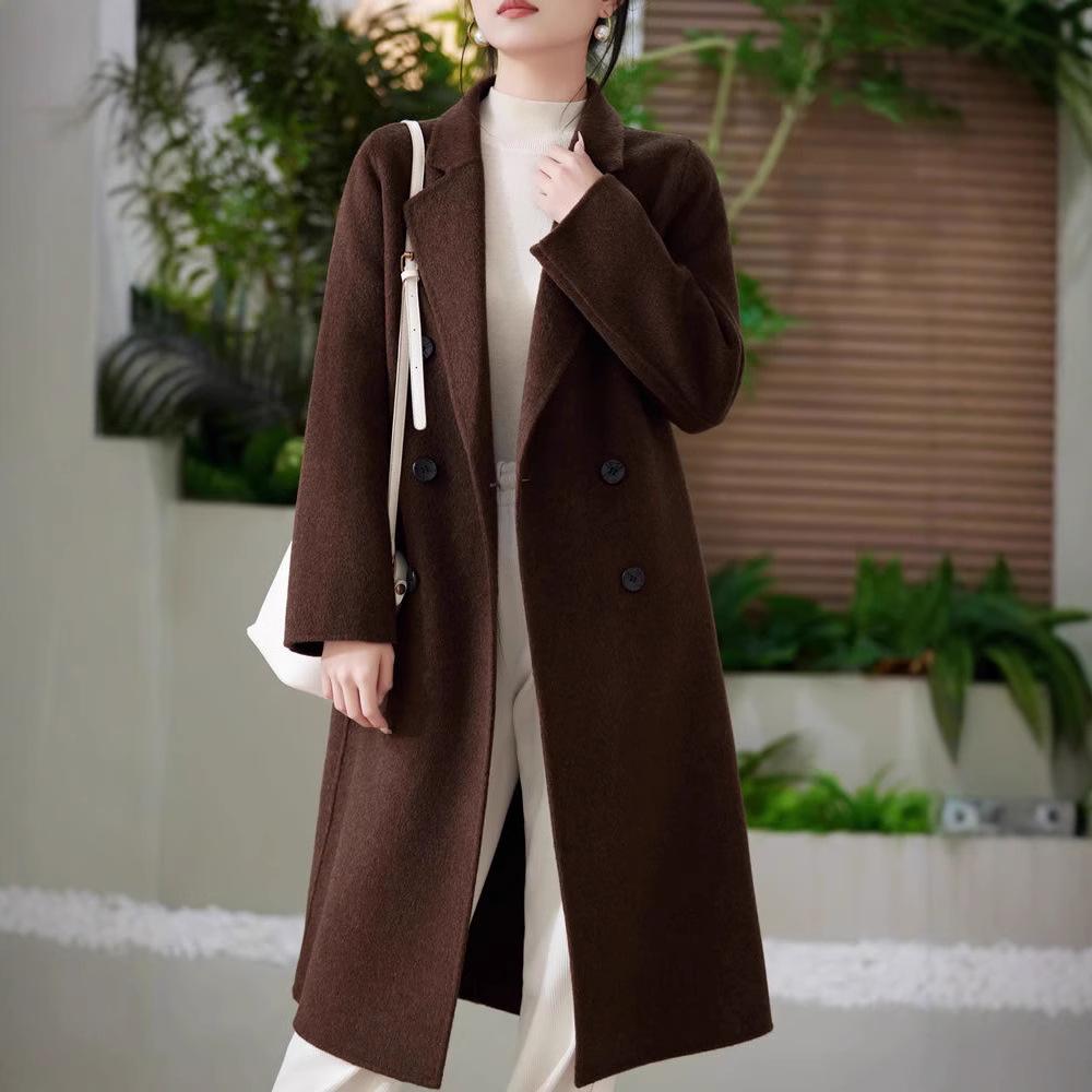 Women's Double-Faced 100% Wool Extra Long Loose Overcoat with Suit Collar