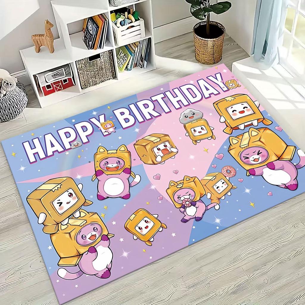 Tappeto Cartoon Lankybox Carino Foxy Boxy Rocky per Camera da Letto Soggiorno Divano Casa Zerbino Decorazione, Tappetino Pavimento Grande Antiscivolo per Bambini