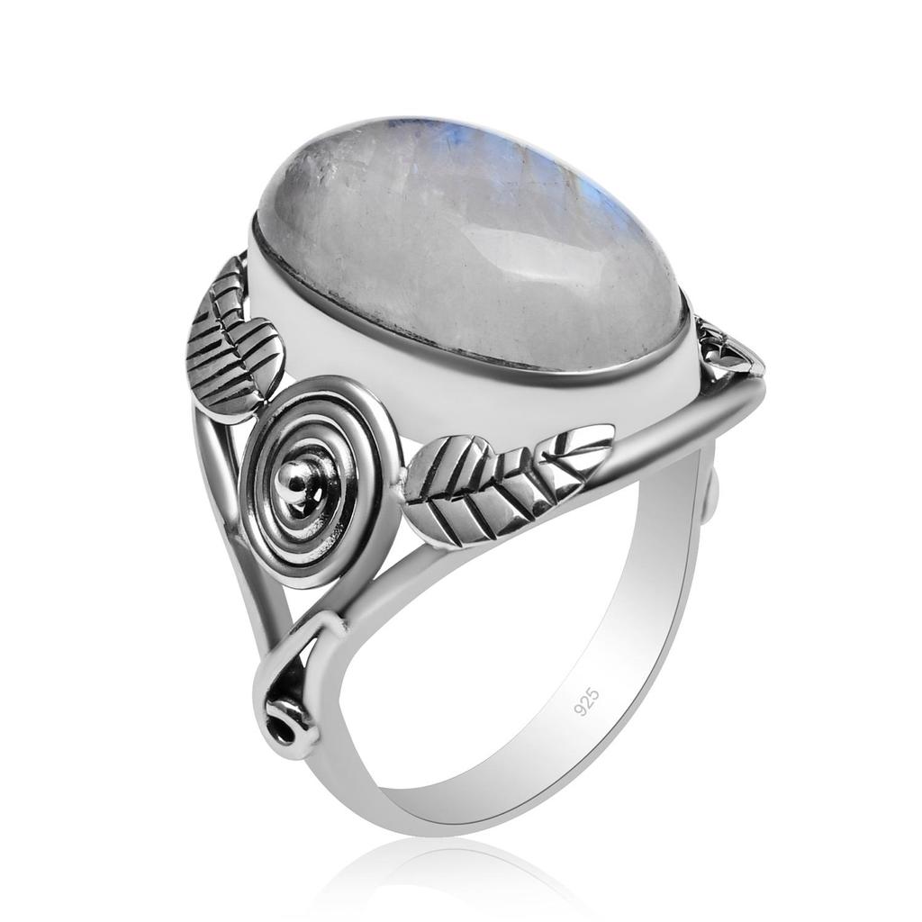 Natural Rainbow Moonstone Leaf Ring 925 Sterling Silver Statement Ring Vintage Jewelry For Women & Girls