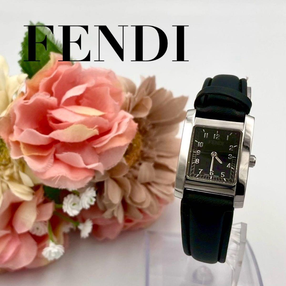 Used 337 New Belt FENDI 7000L Watch Quartz Square Black Dial Orology Leather Belt Working