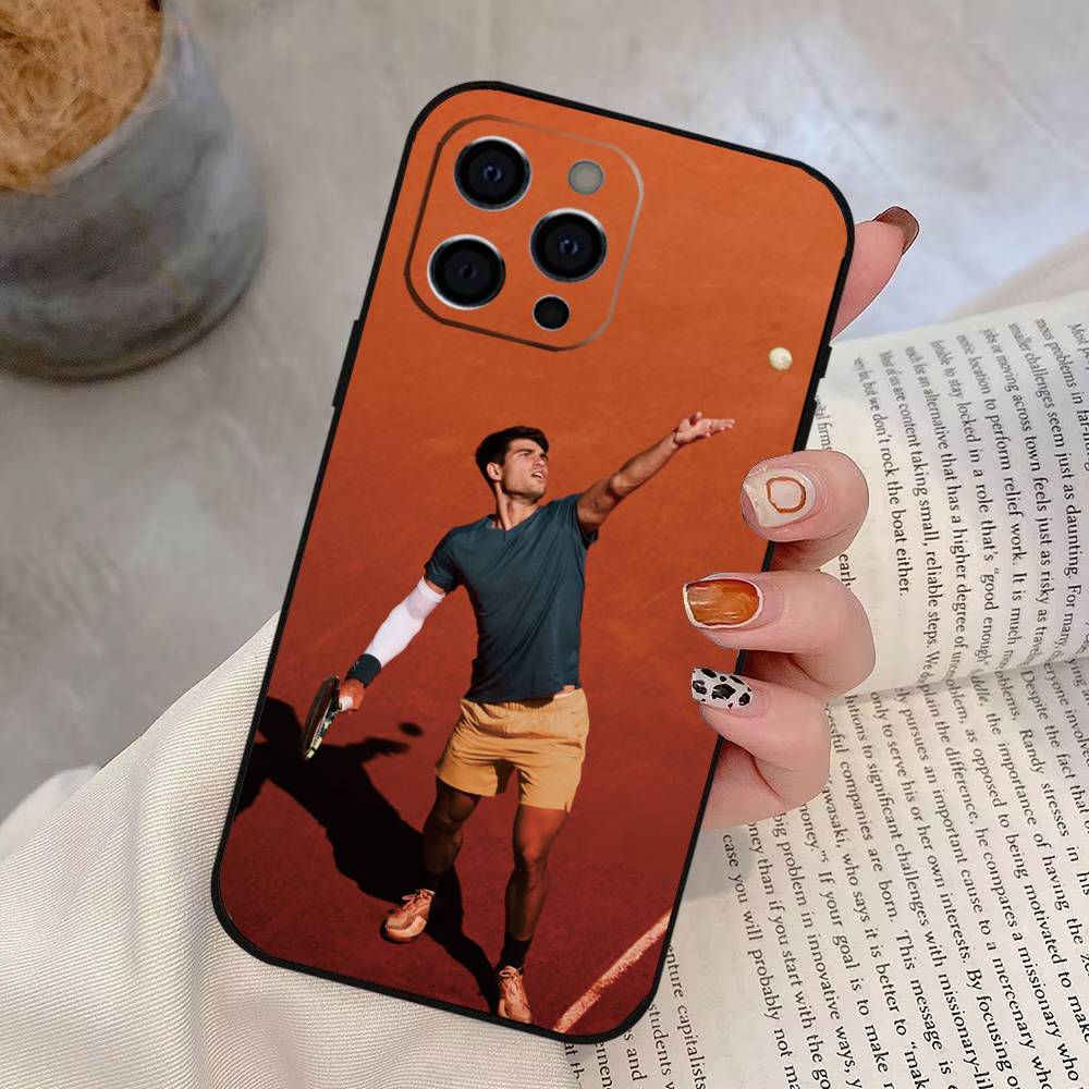 Funda de Teléfono del Campeón de Tenis Carlos Alcaraz Para iPhone 17,16,15,14,13,12,11 Plus,Pro Max,XS,Funda Negra de Silicona Blanda