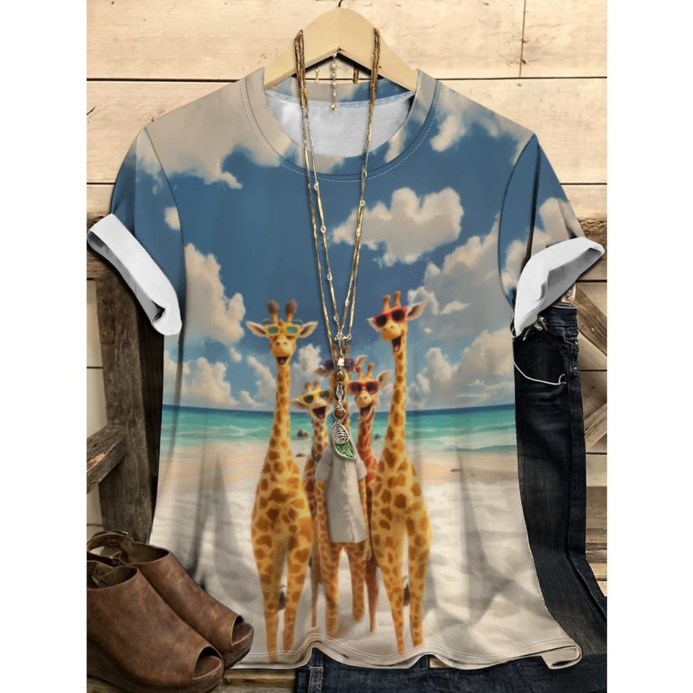 T-shirt Tendance à Col Rond et Manches Courtes pour Femme avec Motif Chat et Chiot Mignon Imprimé Numérique 3D