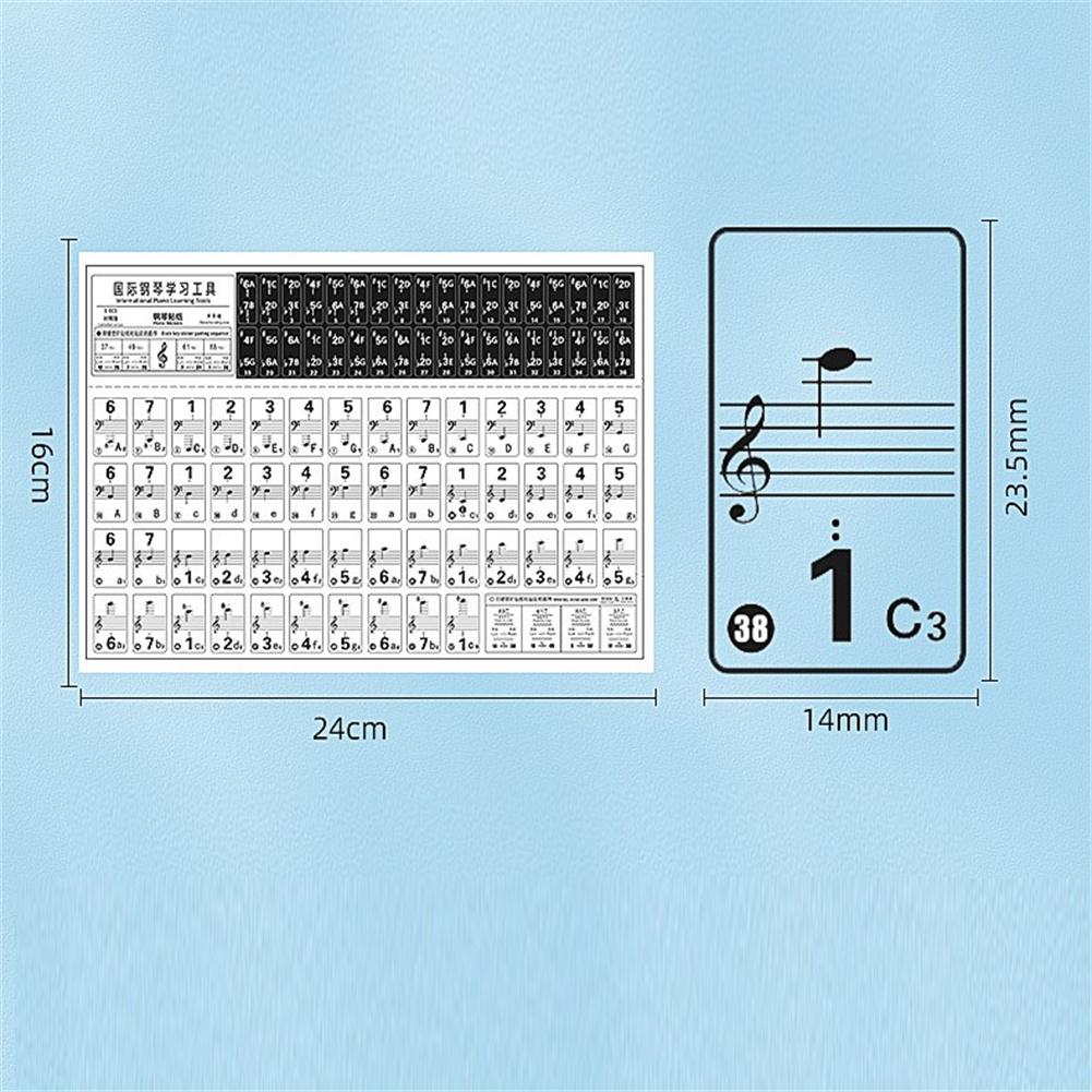 Abnehmbarer Klavieraufkleber, 61/88 Tasten, transparenter Klaviertastatur-Notenaufkleber für elektronische Tastatur