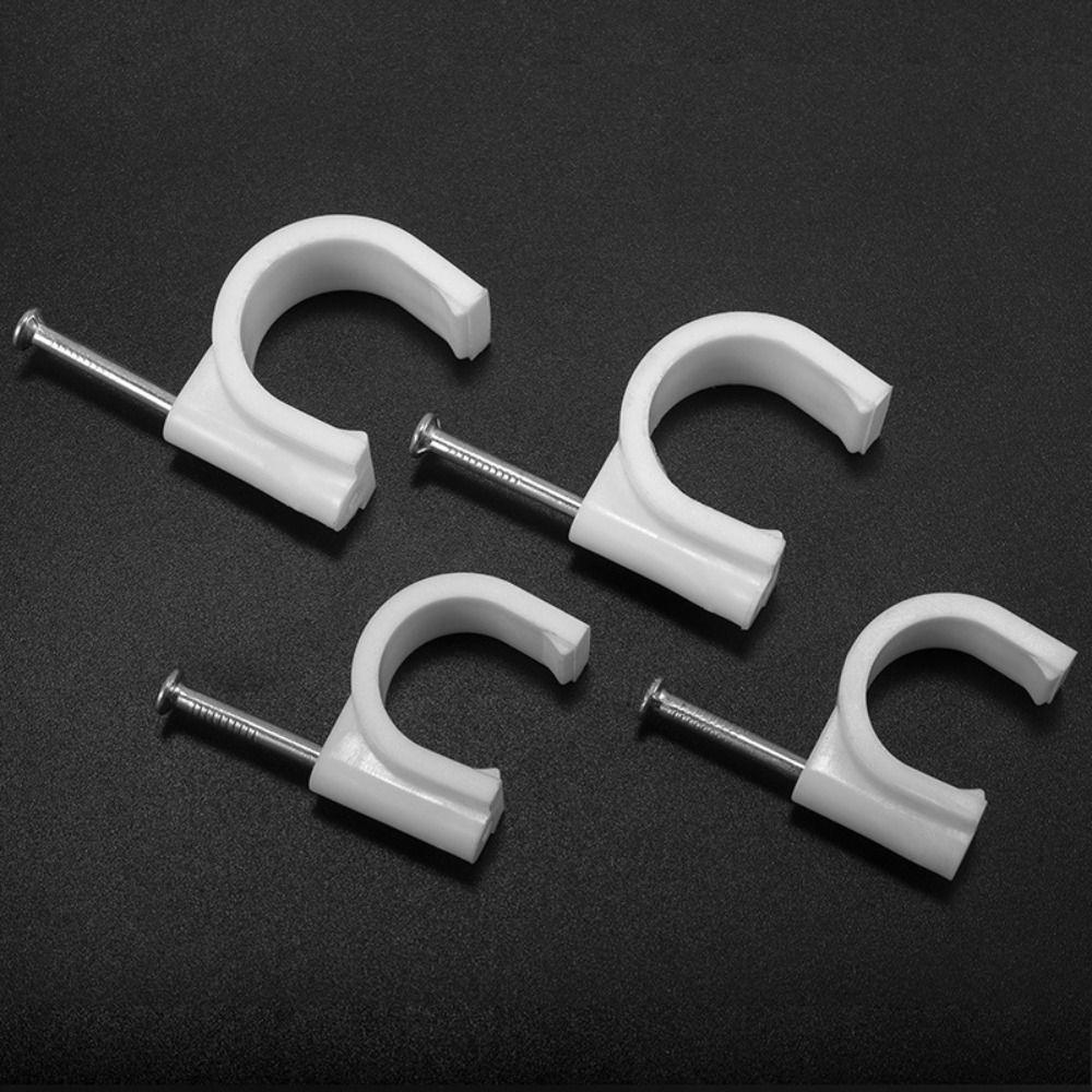 500pcs/bag Steel Nail Steel Nail Wire Clips Round Design Compact Size Round Cable Fasteners Wall Mounted Sturdy Material